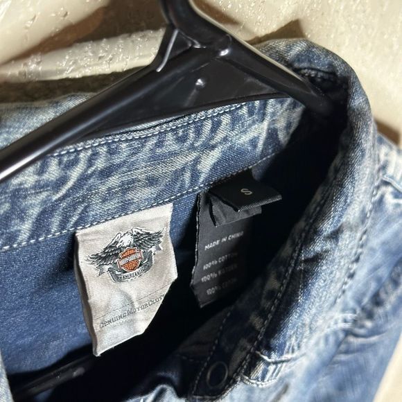 Y2K Harley Davidson Roll/Tab Sleeve Denim Shirt Small - Picture 3 of 3